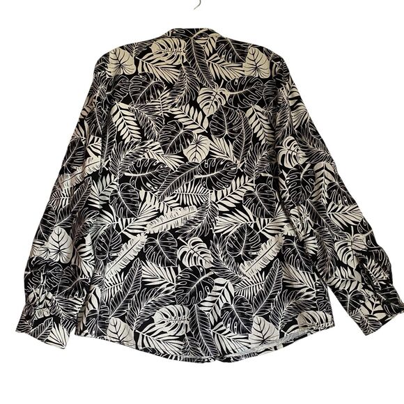 Calvin Klein Linen Tunic Shirt M Floral Black White Button Up Vacation Coastal - Picture 2 of 9